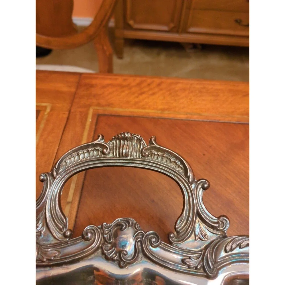 Vintage Birmingham Silver Co. Elaborate 20” Silverplate Footed Butler’s Tray